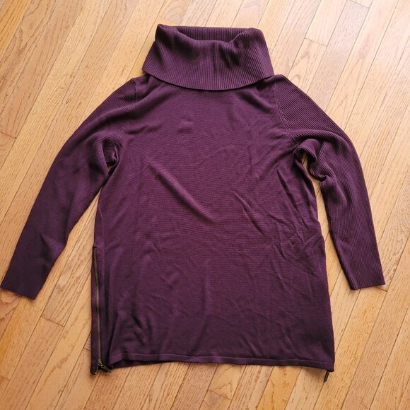 Michel Studio Cowl Neck Sweater Zipper Details Size 1X Burgundy - Picture 2 of 11